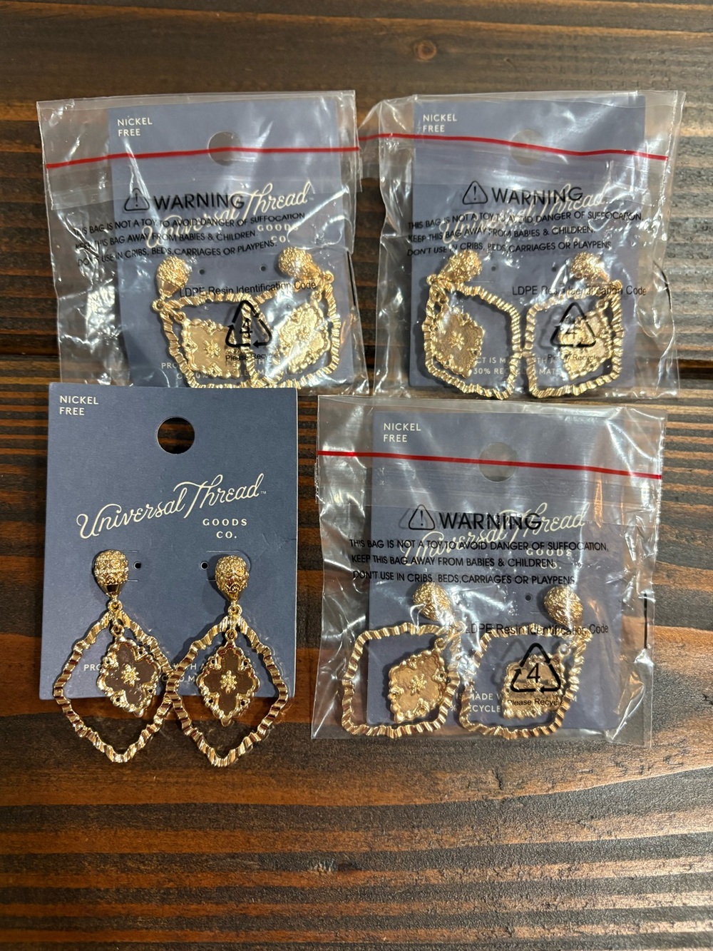 Reseller Bundle Gold Textured Double Drop Earrings - Set of 4